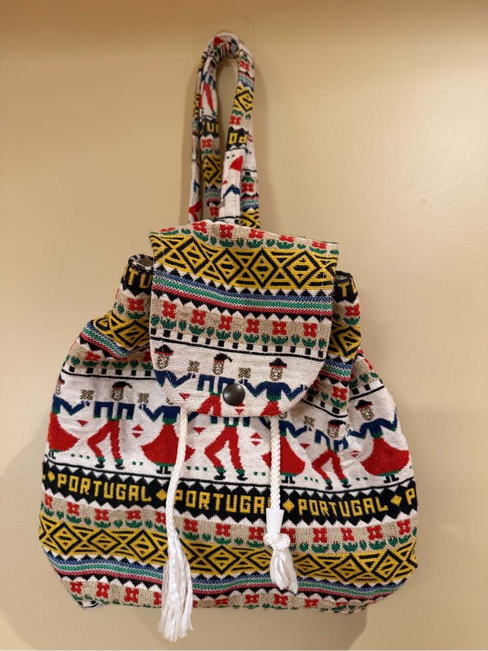 Portugal Patterned Drawstring Tote Bag in Multicolor